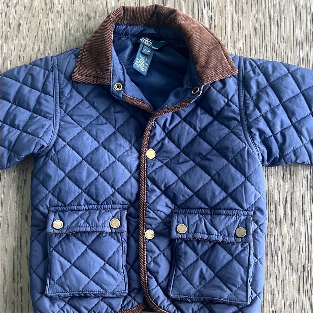 Polo Ralph Lauren Blue Quilted Barn Spring Jacket with Brown Corduroy Trim